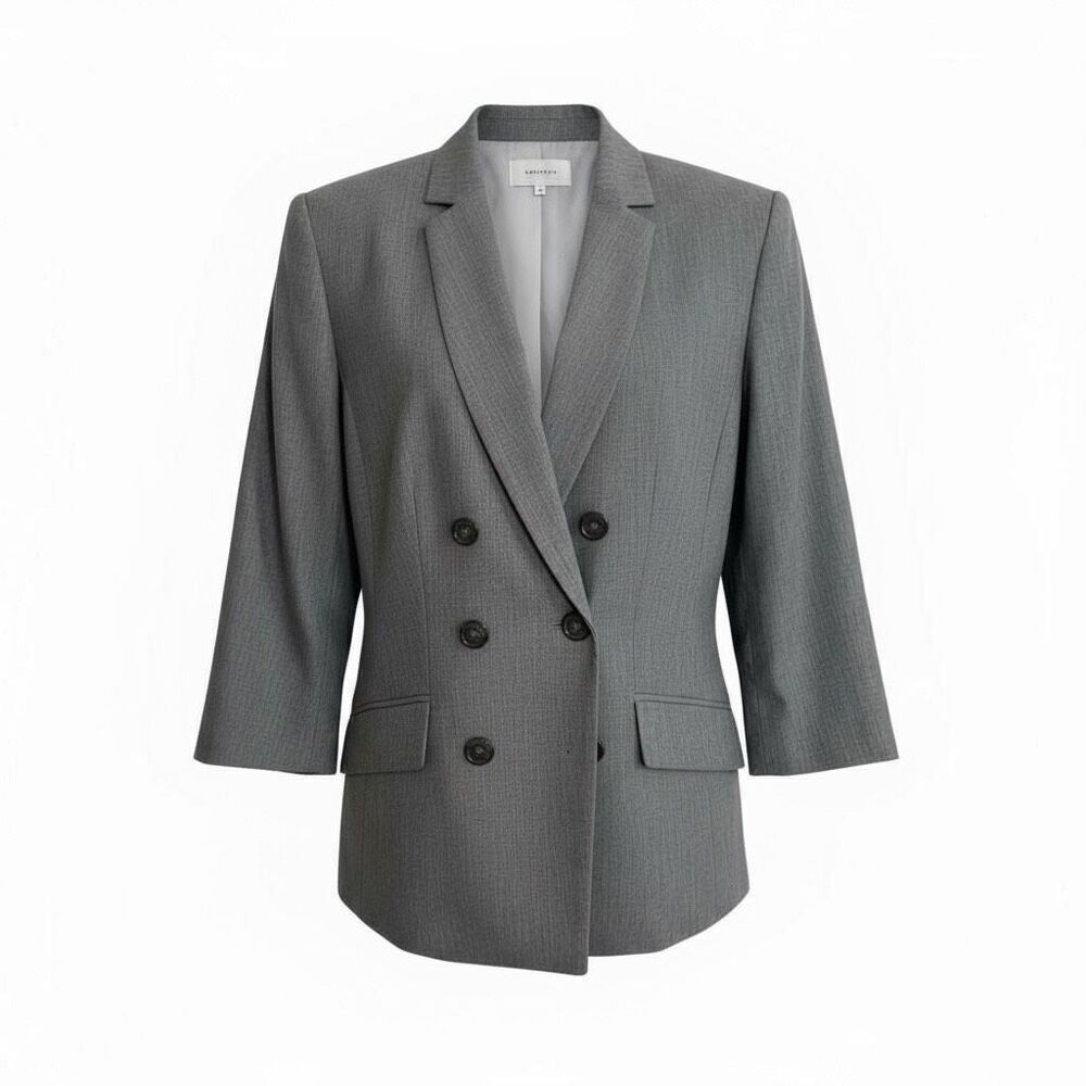 White House Black Market Double Breasted Linen Blend Blazer Jacket Gray Size 12P